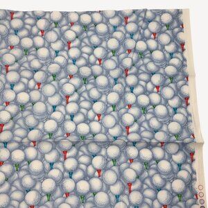FQ Fat Quarter Quilting Fabric 18" x 22" Overall Golf Balls Tee Blue White Green